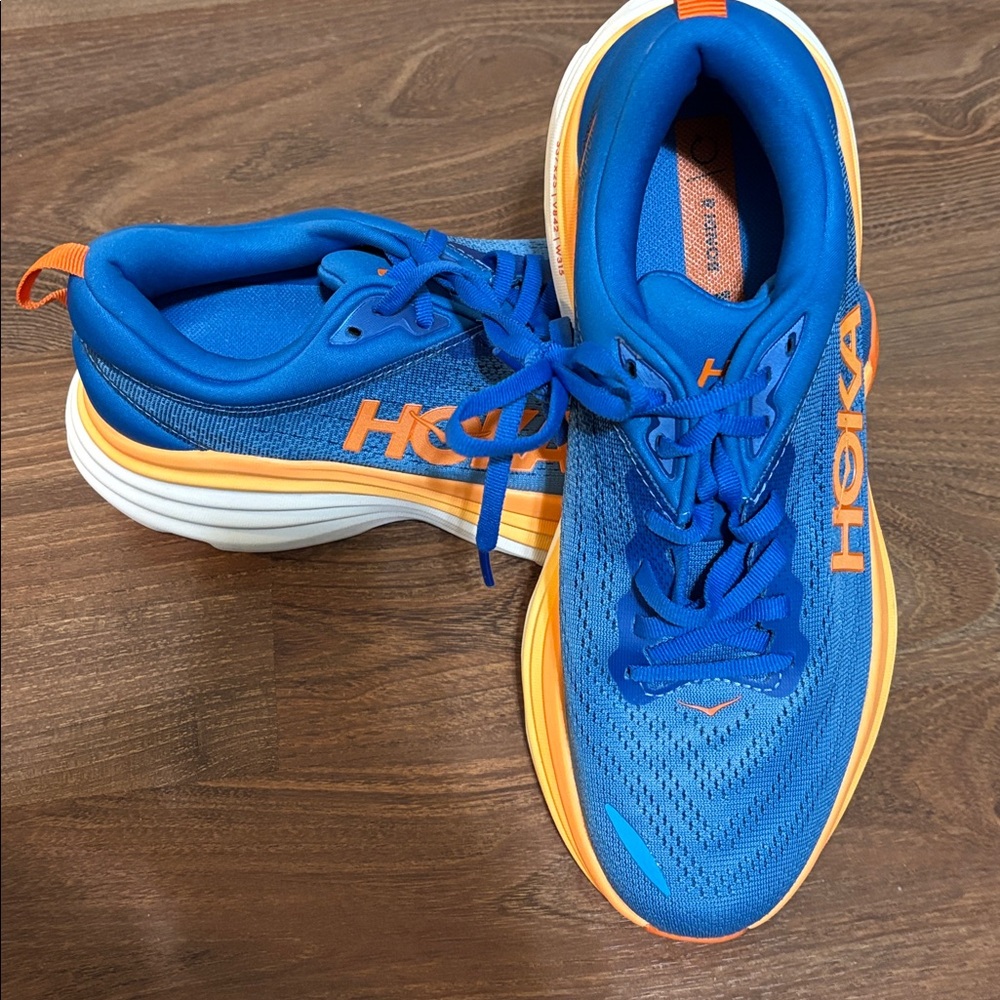 Hoka Bondi 8 Vibrant Blue and Orange Sneakers - Picture 7 of 10